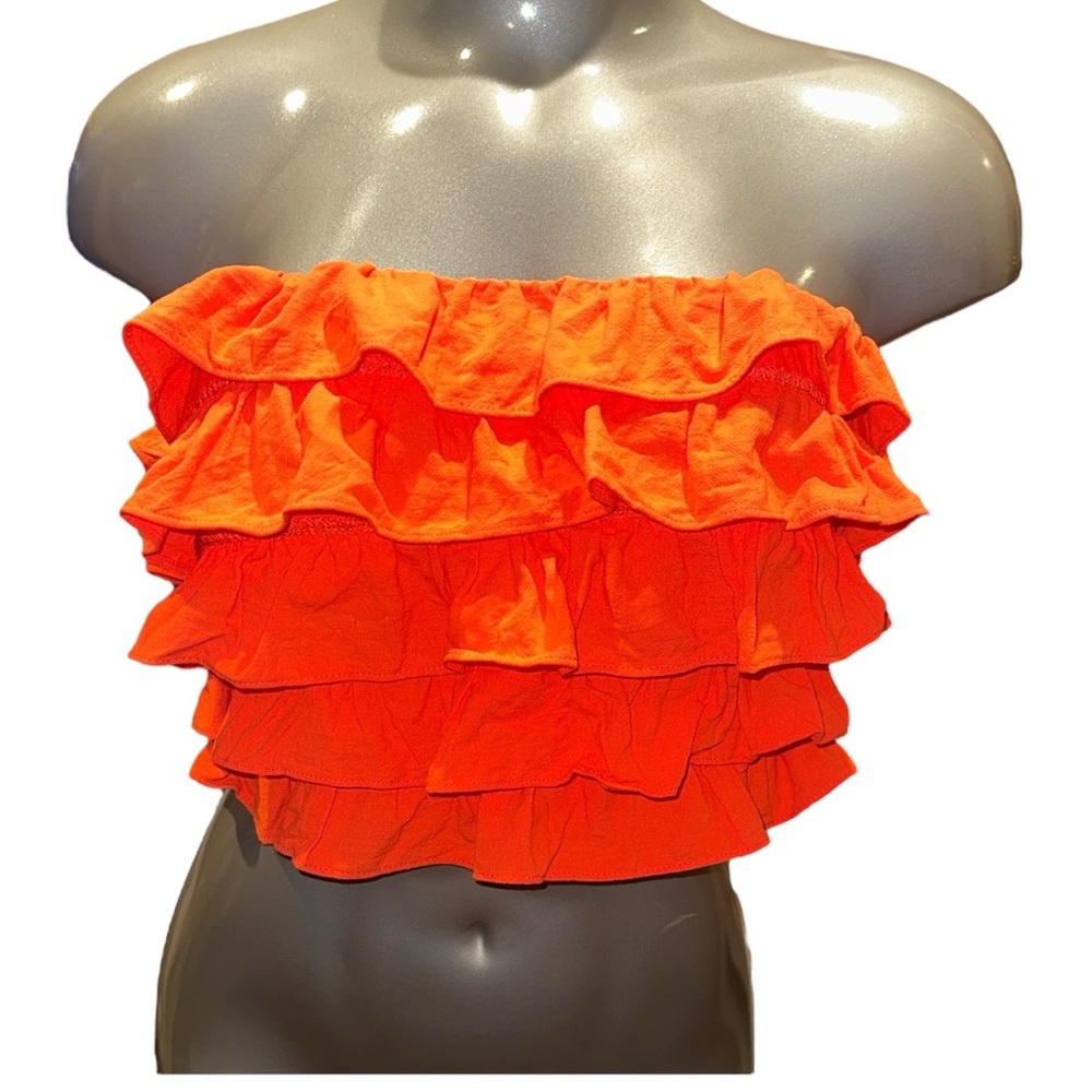 IDEM DITTO 100% Cotton Corset Back Ruffle Tube Crop Size S